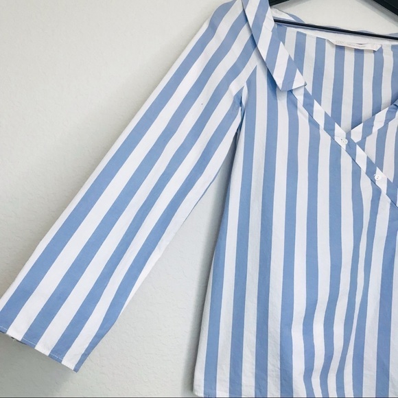 Zara Trafaluc Stripes Nautical Collar Wrap Summer Blouse Top - Picture 9 of 14